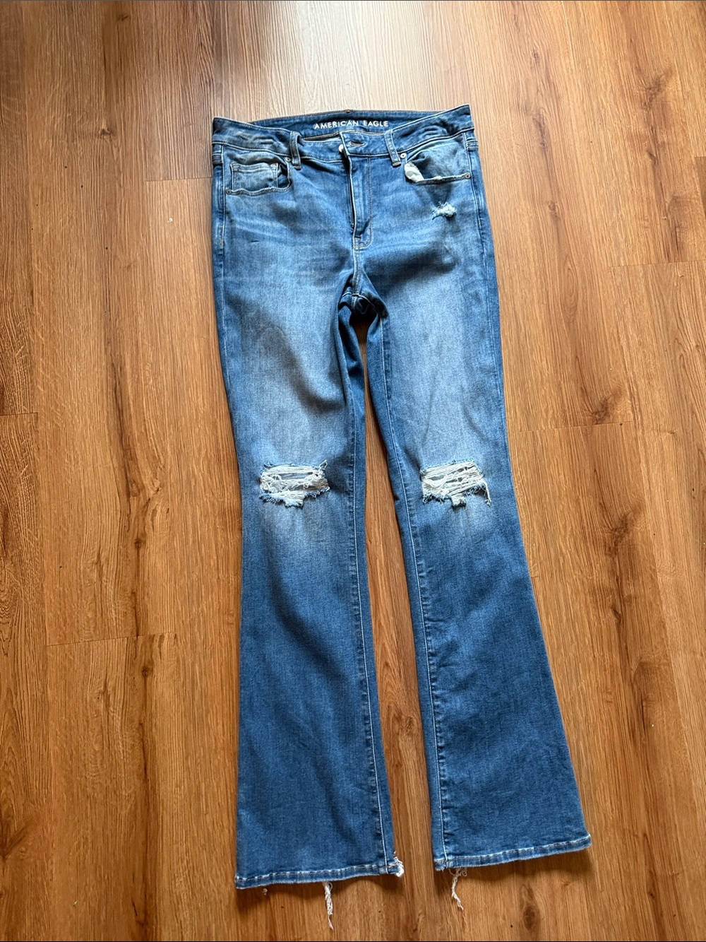 American Eagle Outfitters Blue Distressed Flare Jeans